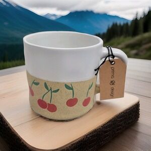 NEW! Prima Design 🍒 Cherry Cream Tan Ceramic Coffee Tea Mug‎